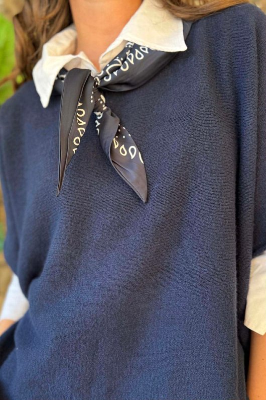 Western Bandana Triangle Silk Neckerchief Navy